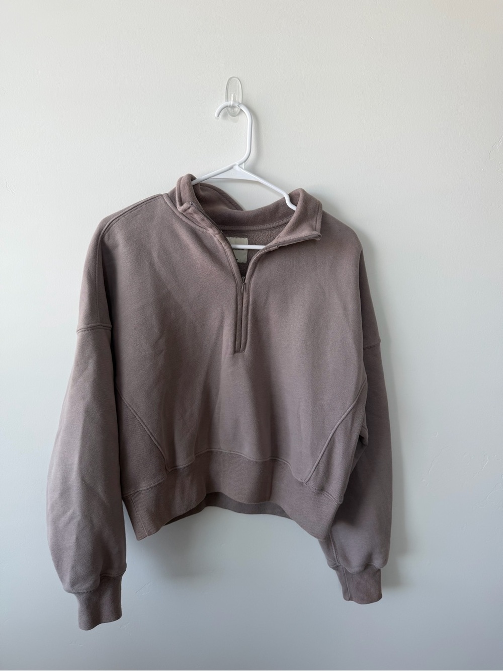 Abercrombie & Fitch Soft A&F Max Essentials Quarter Zip Sweatshirt Taupe Small